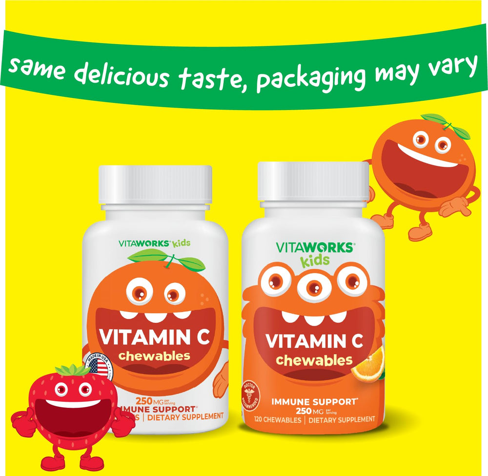 Packaging image showing VitaWorks bottle with orange flavor label