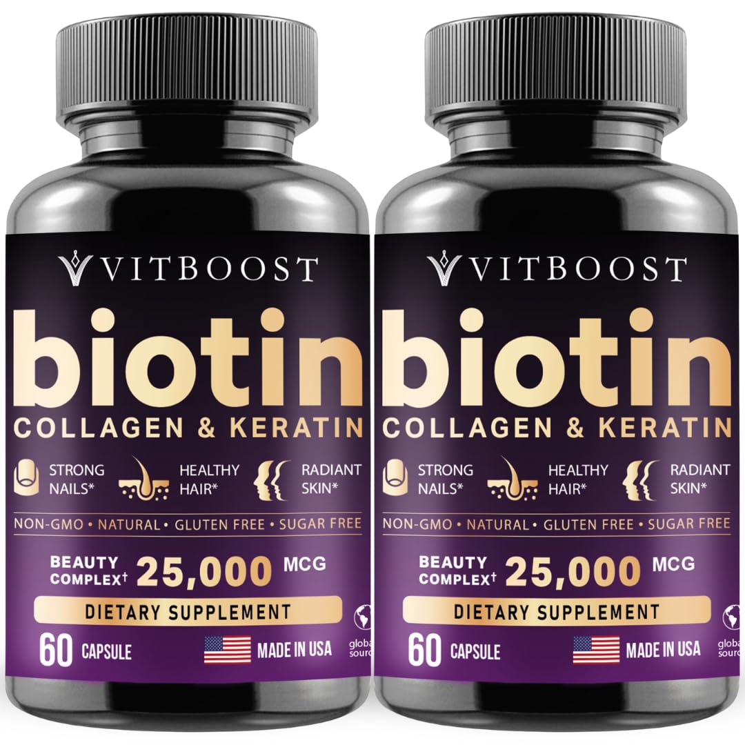 Vitboost Biotin with Hyaluronic Acid, Collagen & Keratin bottle and label