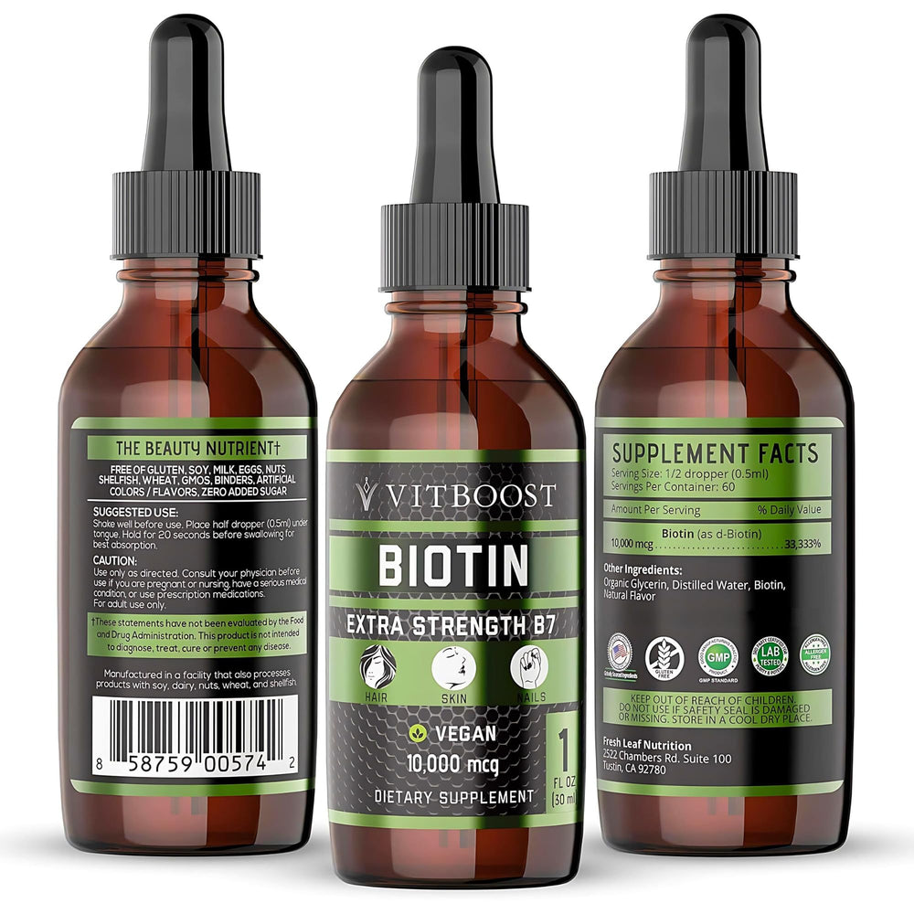 Front label of VITBOOST Biotin Liquid Drops berry flavor