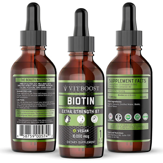 Front label of VITBOOST Biotin Liquid Drops berry flavor