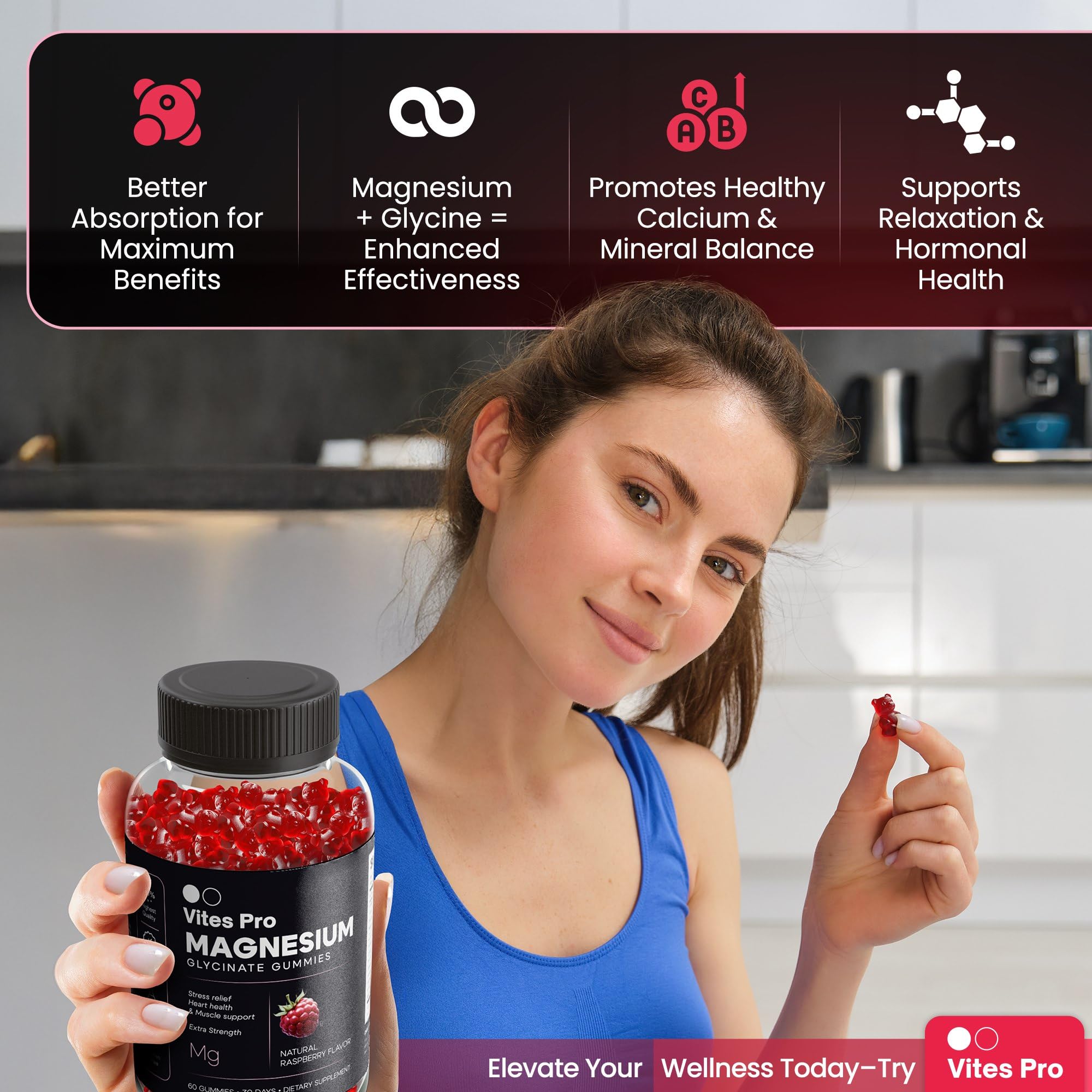 Bottle of VITES PRO Magnesium Glycinate Gummies