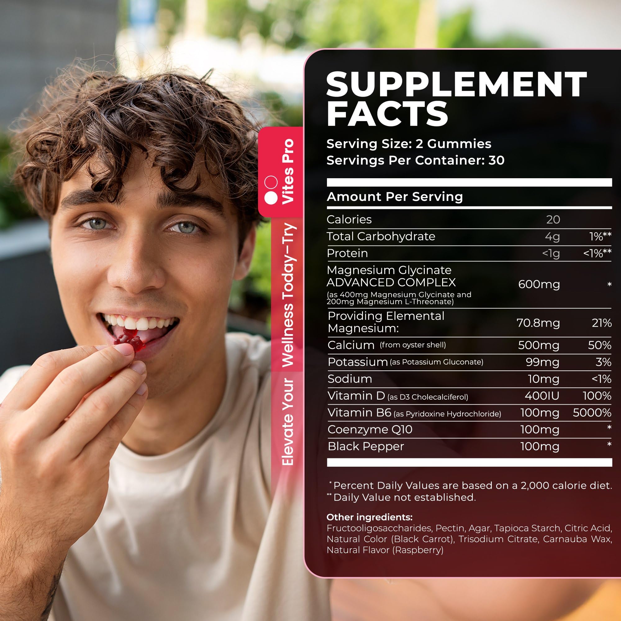 Nutrition facts panel for the gummies