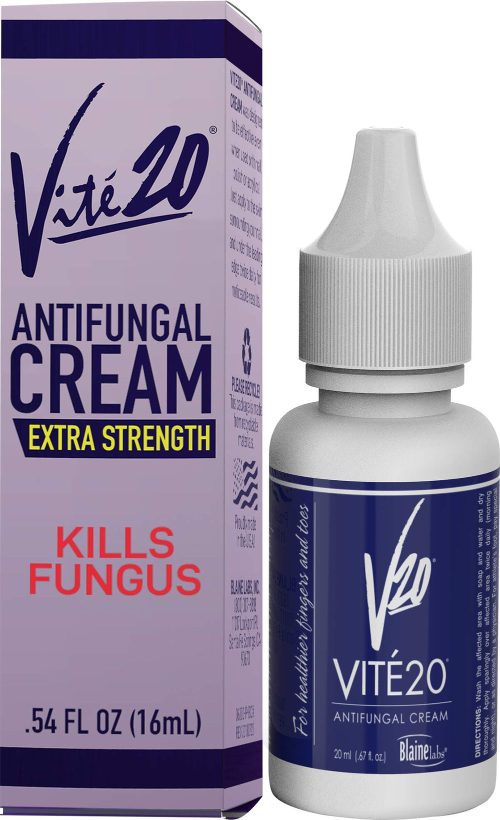 VITÉ20 antifungal cream tube front for easy nail and skin care routine.