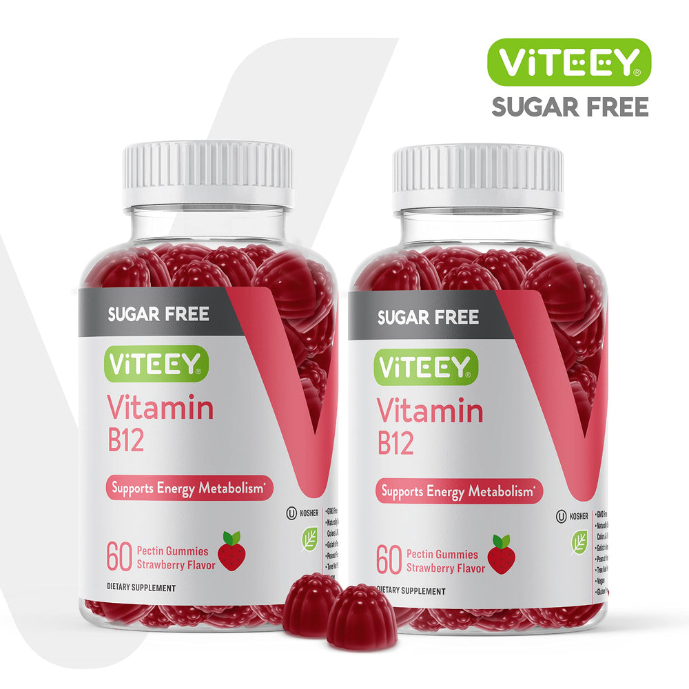 Close-up side view of Viteey B12 Gummies Strawberry