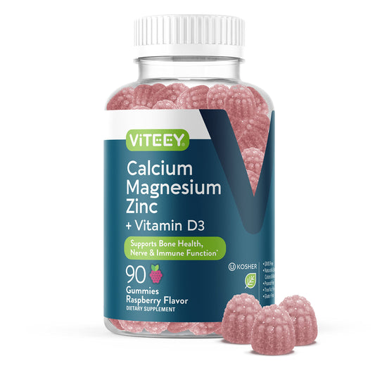 Viteey Calcium Magnesium Zinc Gummies Raspberry bottle label