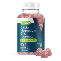 Viteey Calcium Magnesium Zinc Gummies Raspberry bottle label