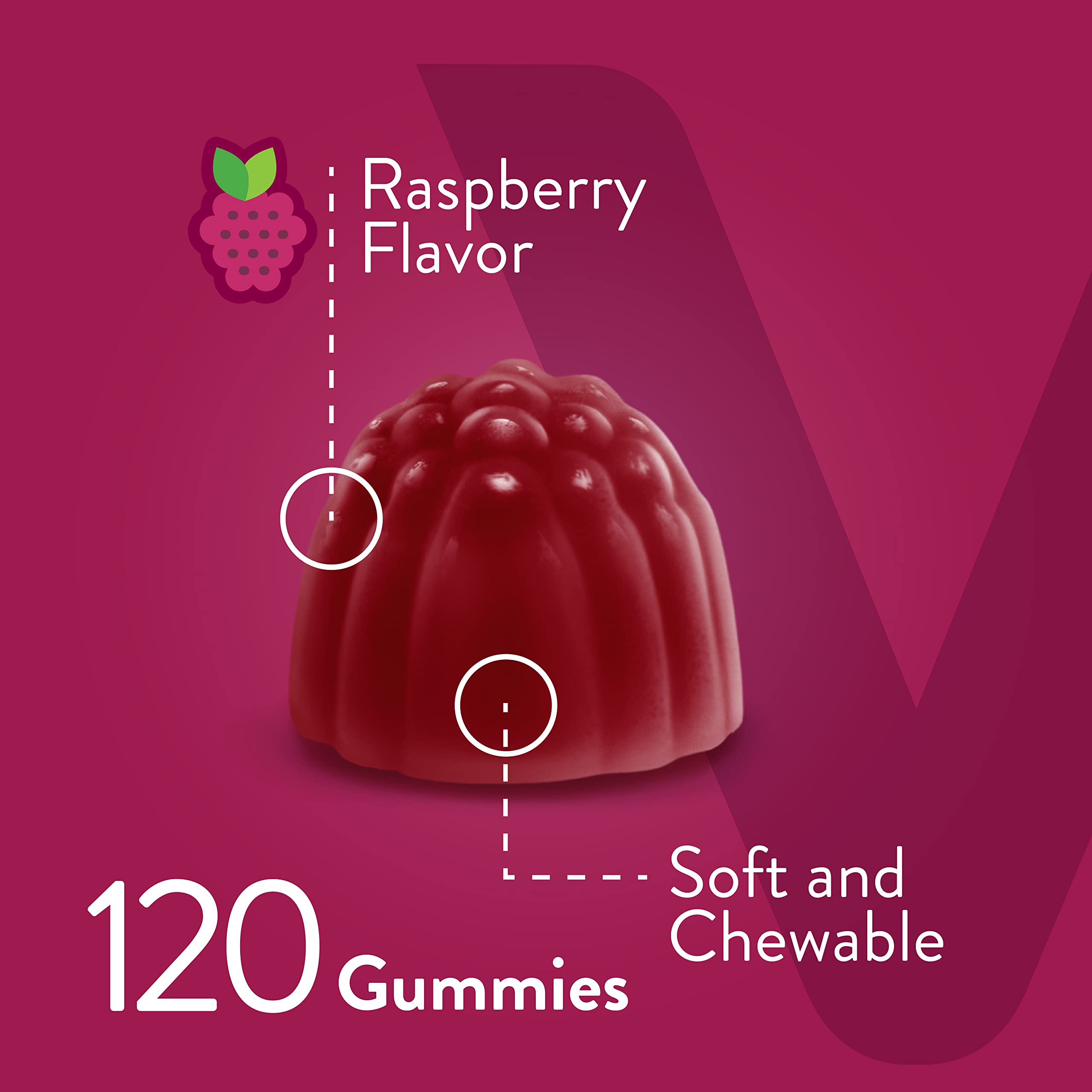 Close-up of raspberry flavored collagen biotin gummies