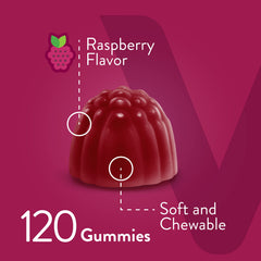 Close-up of raspberry flavored collagen biotin gummies