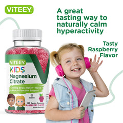 Flat lay of Viteey Kids Magnesium Gummies with packaging