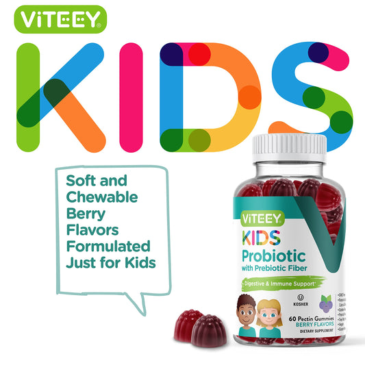 Probiotic Gummies with Prebiotic Fiber for Kids - 2B CFUs