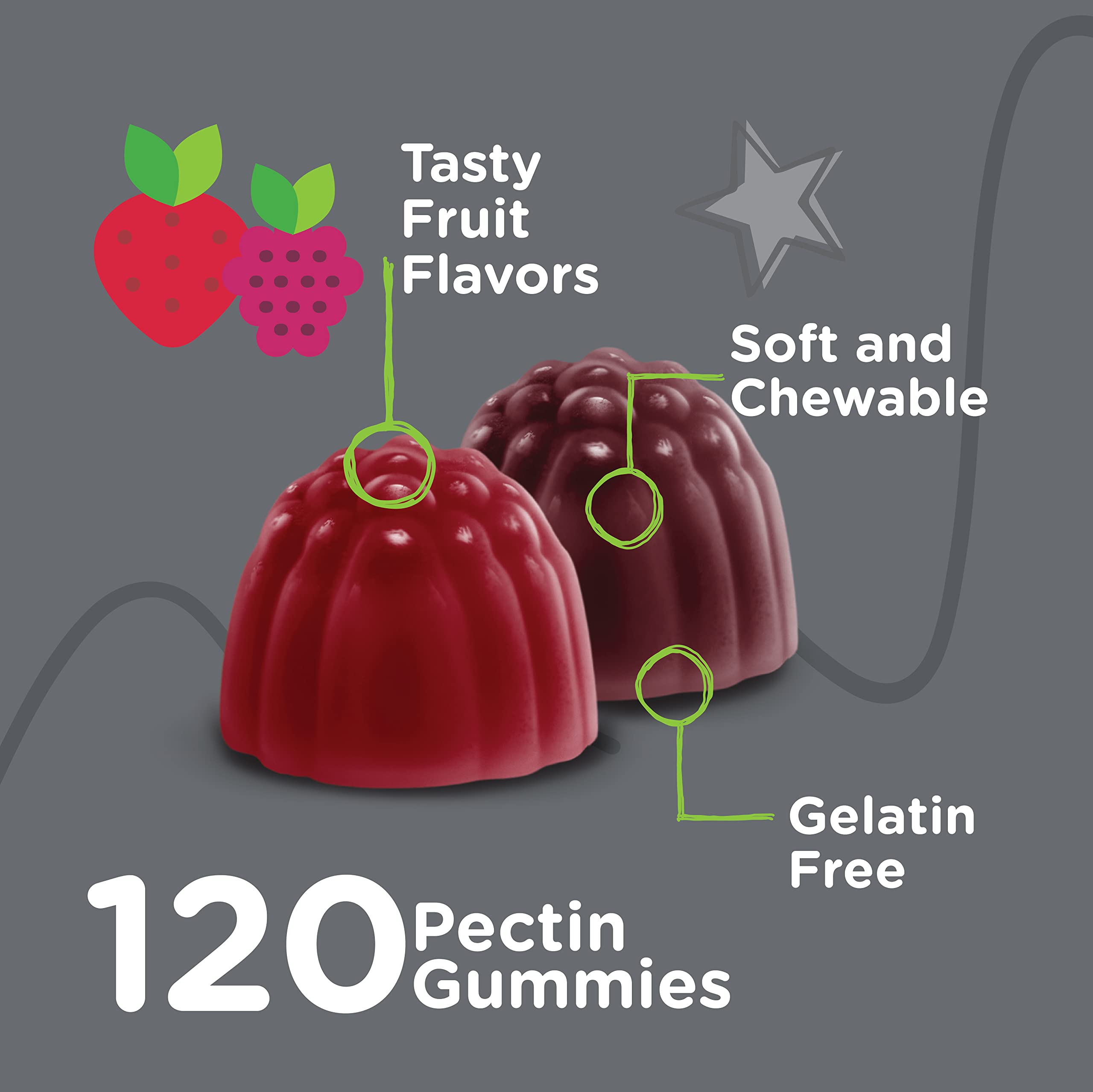 Fruit-flavored vegan and gluten-free prebiotic gummies for kids