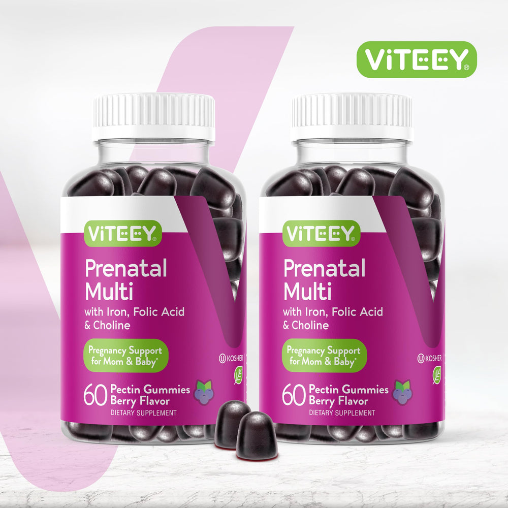 Label highlighting iron, folic acid and choline in the gummies
