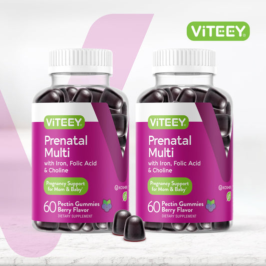 Label highlighting iron, folic acid and choline in the gummies