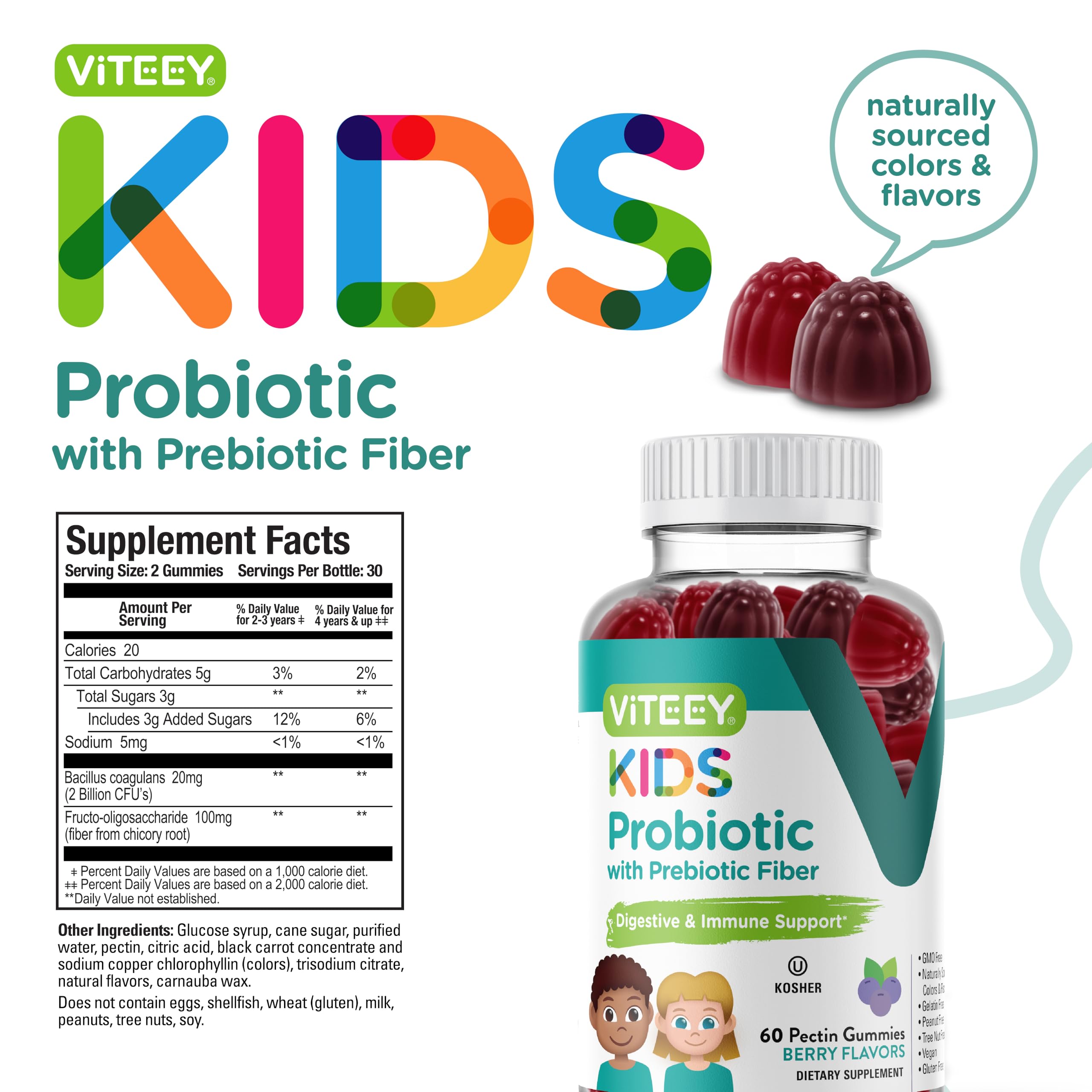 Constipation relief support with berry probiotic gummies for kids