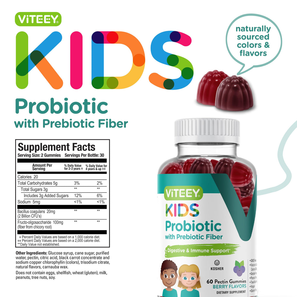 Constipation relief support with berry probiotic gummies for kids