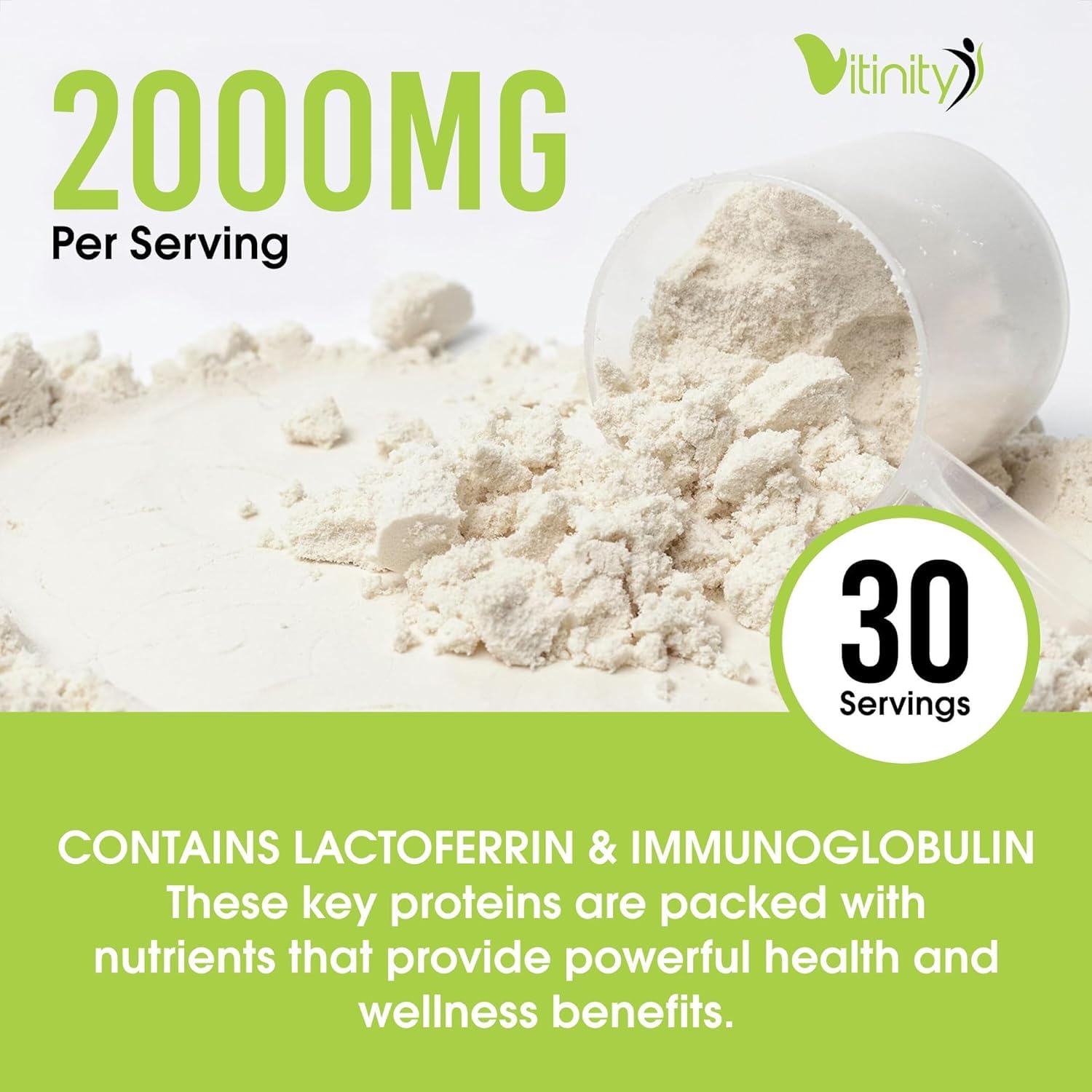Nutritional ingredients label for VITINITY colostrum powder
