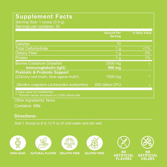 Close-up of VITINITY colostrum powder jar and label