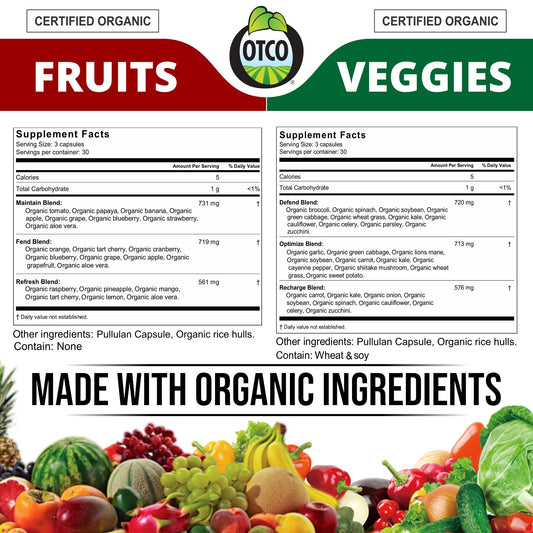 Close-up of Vitinity fruits and greens capsule ingredients