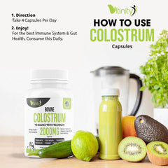 Grass-fed label on bovine colostrum capsules bottle