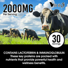 Serving scoop of colostrum powder next to capsules