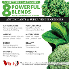 Assorted greens, fruits and herbs representing 30+ superfoods