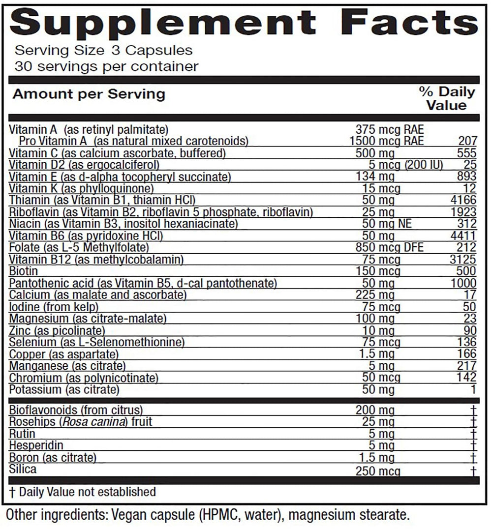 Vitanica Women's Symmetry bottle - back label with supplement facts