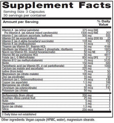 Vitanica Women's Symmetry bottle - back label with supplement facts