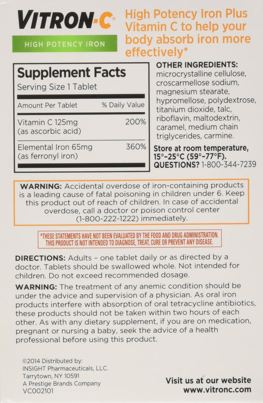VITRON-C Iron plus Vitamin C tablets bottle close-up