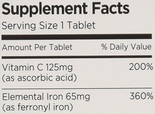 Supplement facts panel for VITRON-C Iron + Vitamin C
