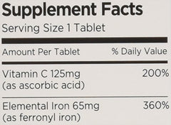 Supplement facts panel for VITRON-C Iron + Vitamin C