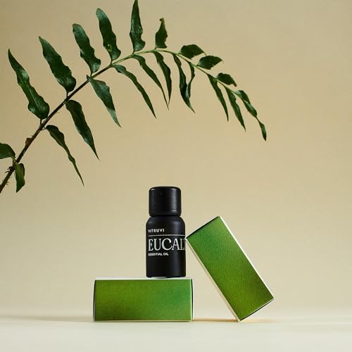 Close-up of 10 ml dropper bottle label for Vitruvi Eucalyptus essential oil