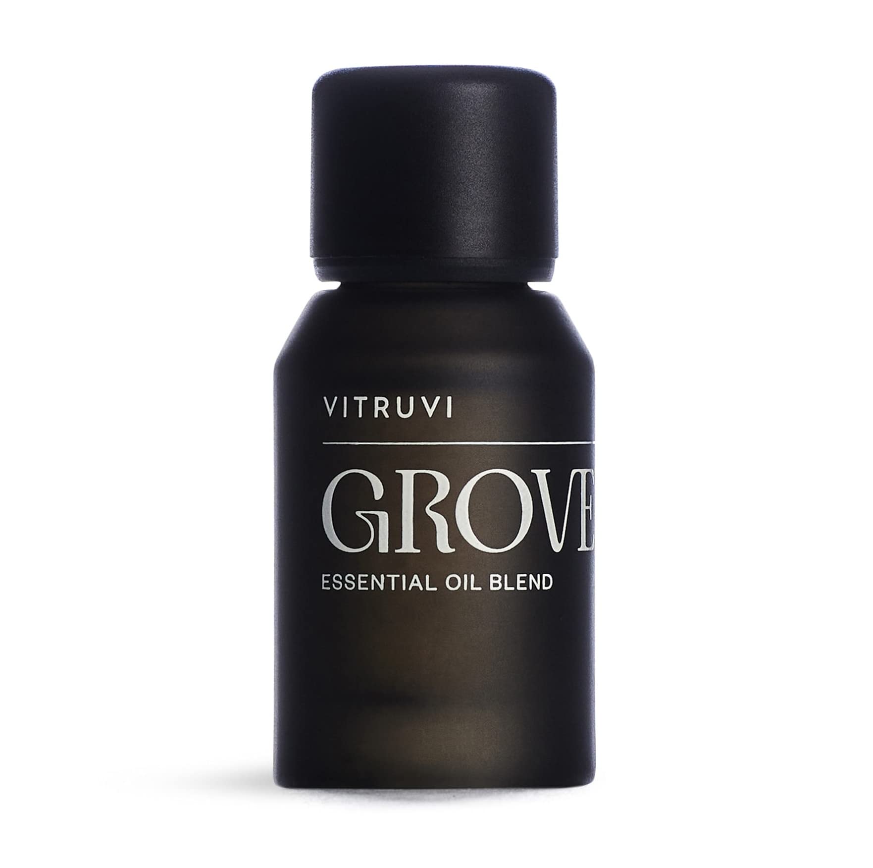 Vitruvi Grove grounding essential oil blend bottle front view (0.5 fl oz)