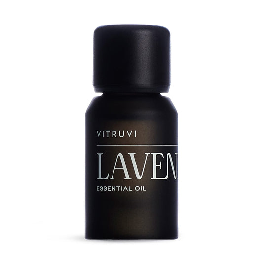 Vitruvi Organic Lavender Essential Oil bottle with dropper