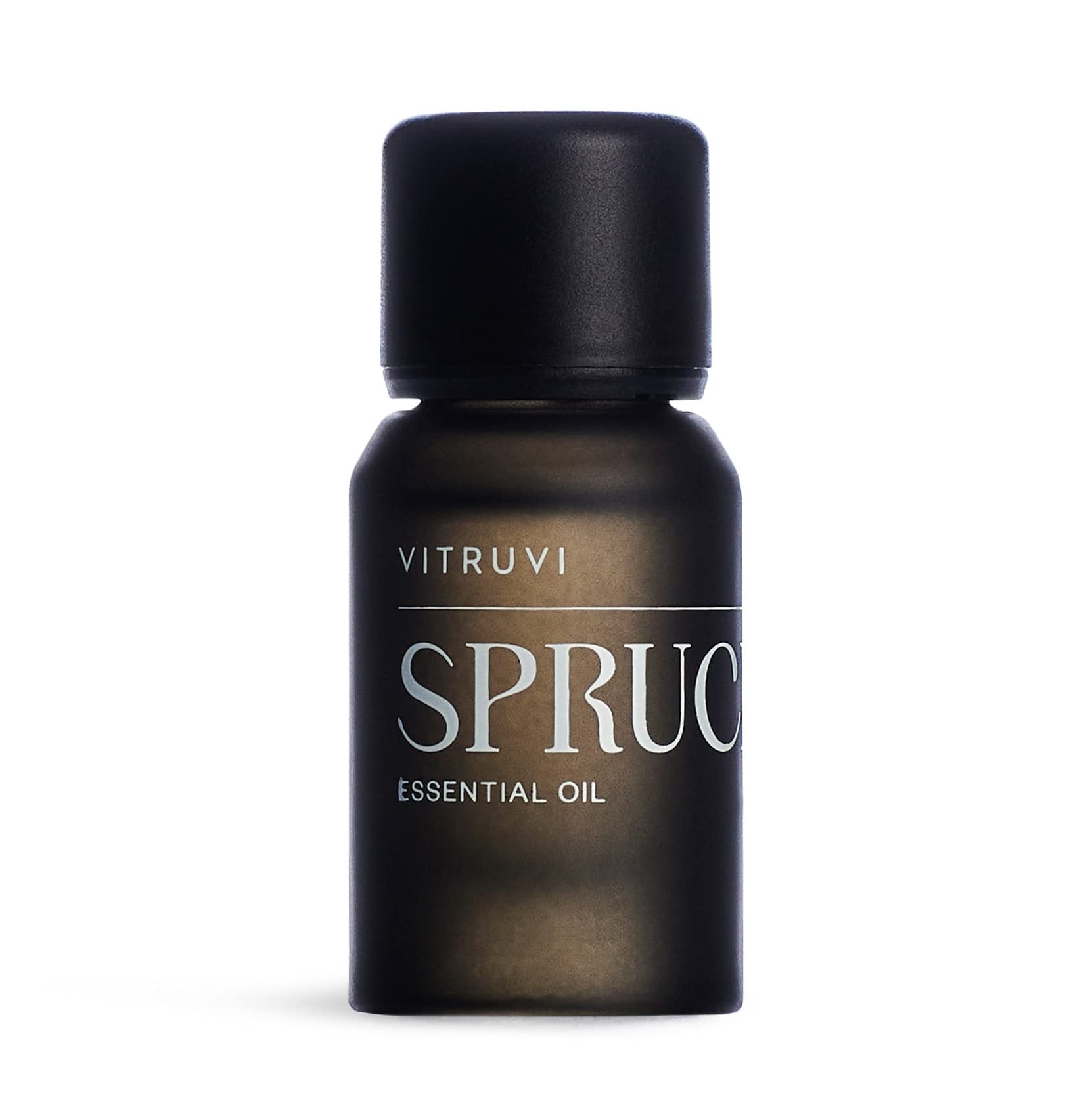 Vitruvi Spruce essential oil bottle front view, 10 ml