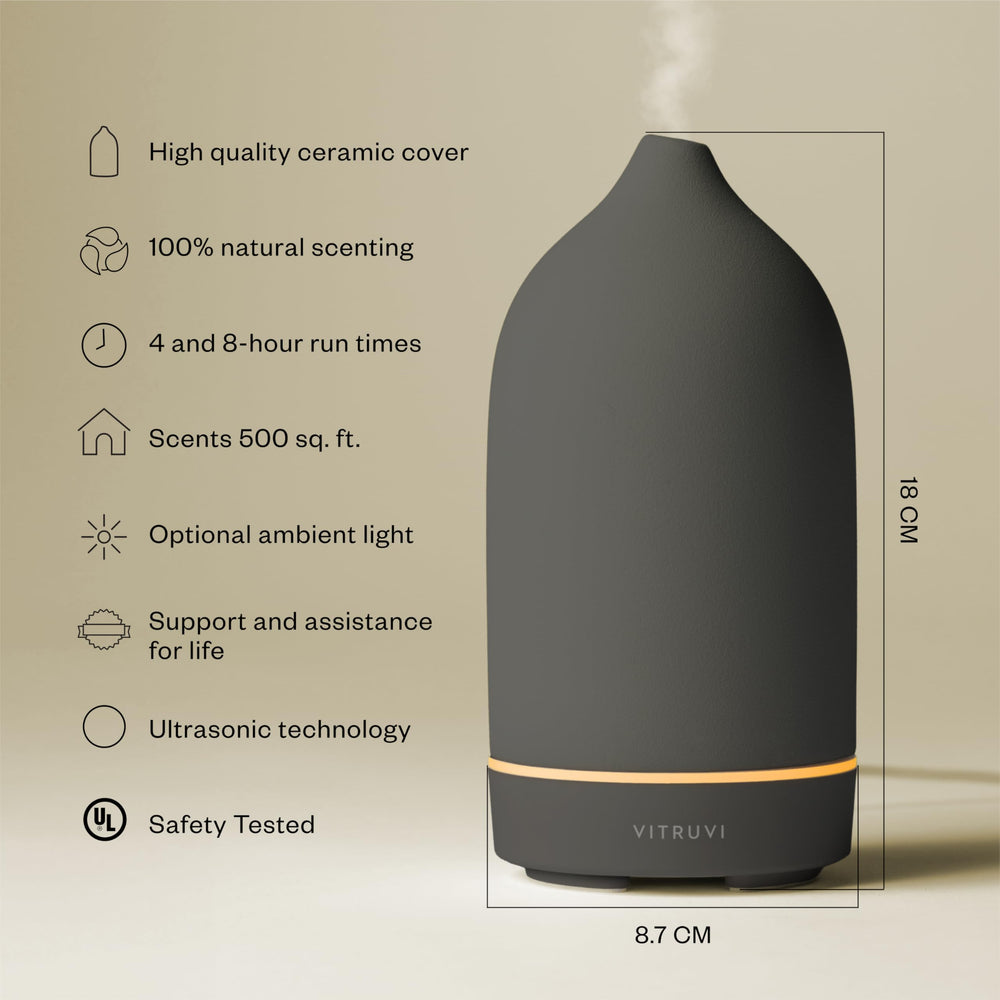 Close-up of matte stone ceramic diffuser with 90ml capacity