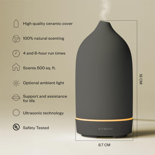 Close-up of matte stone ceramic diffuser with 90ml capacity