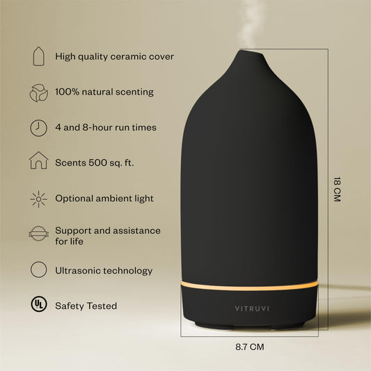 Vitruvi Stone Diffuser Black 90ml side profile