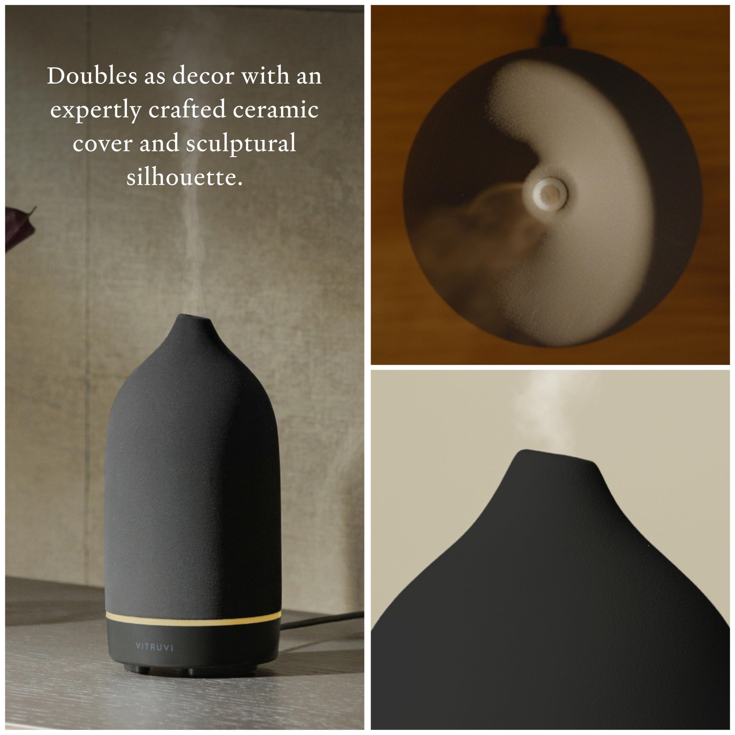 Vitruvi Stone Diffuser Black 90ml top angle