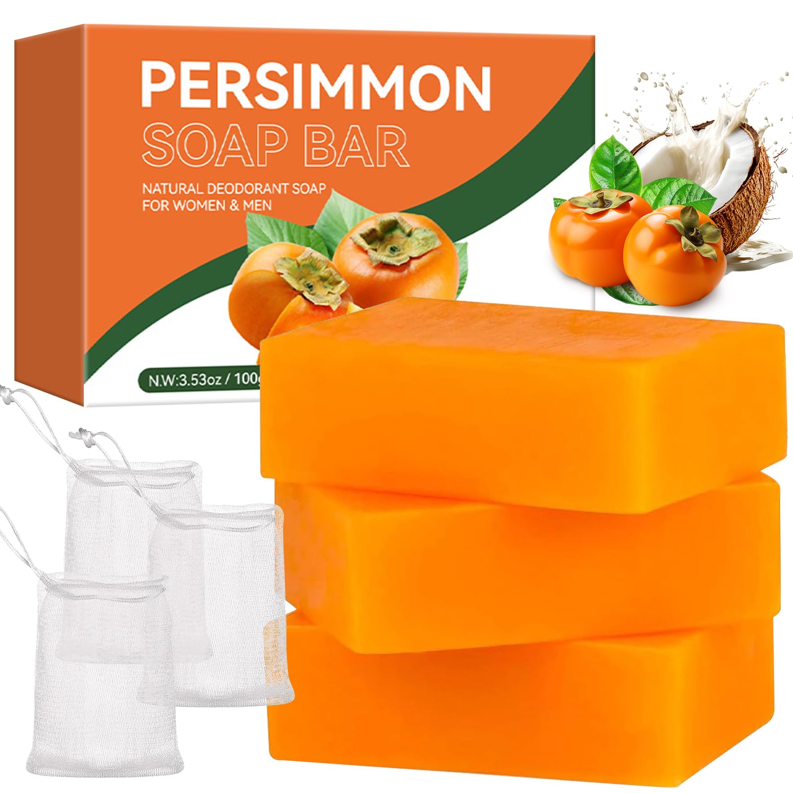 Viugex Persimmon Soap Bar packaging display showing a three-pack for daily freshness.