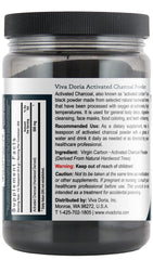 Packaging of Viva Doria virgin activated charcoal powder 8 oz