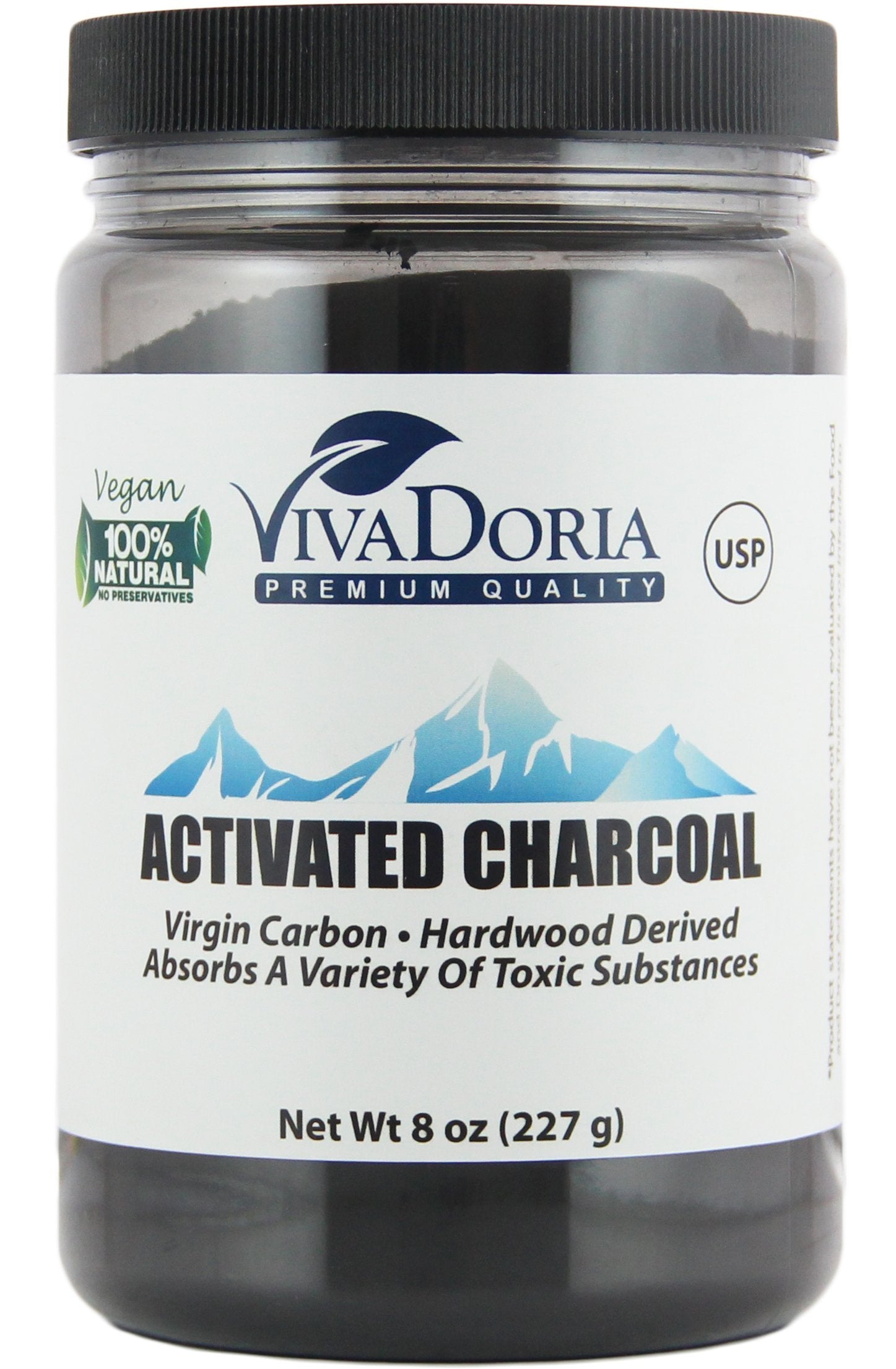 Activated charcoal powder used for filtration or beauty applications