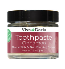 Viva Doria Fluoride Free Natural Mineralizing Toothpaste in Cinnamon, 3 oz glass jar