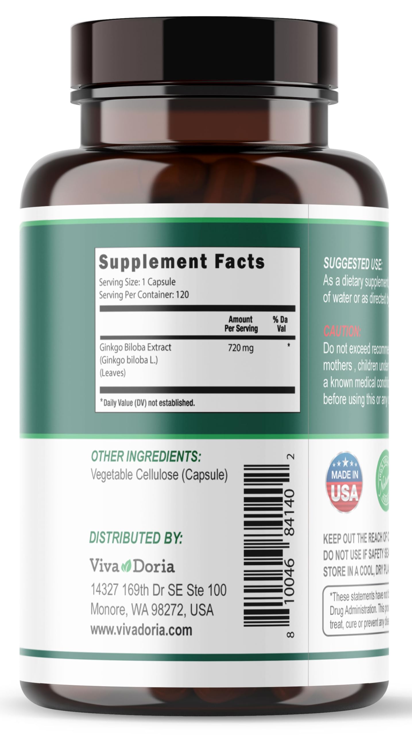 Plant-based vegetarian capsules of Viva Doria Ginkgo Biloba