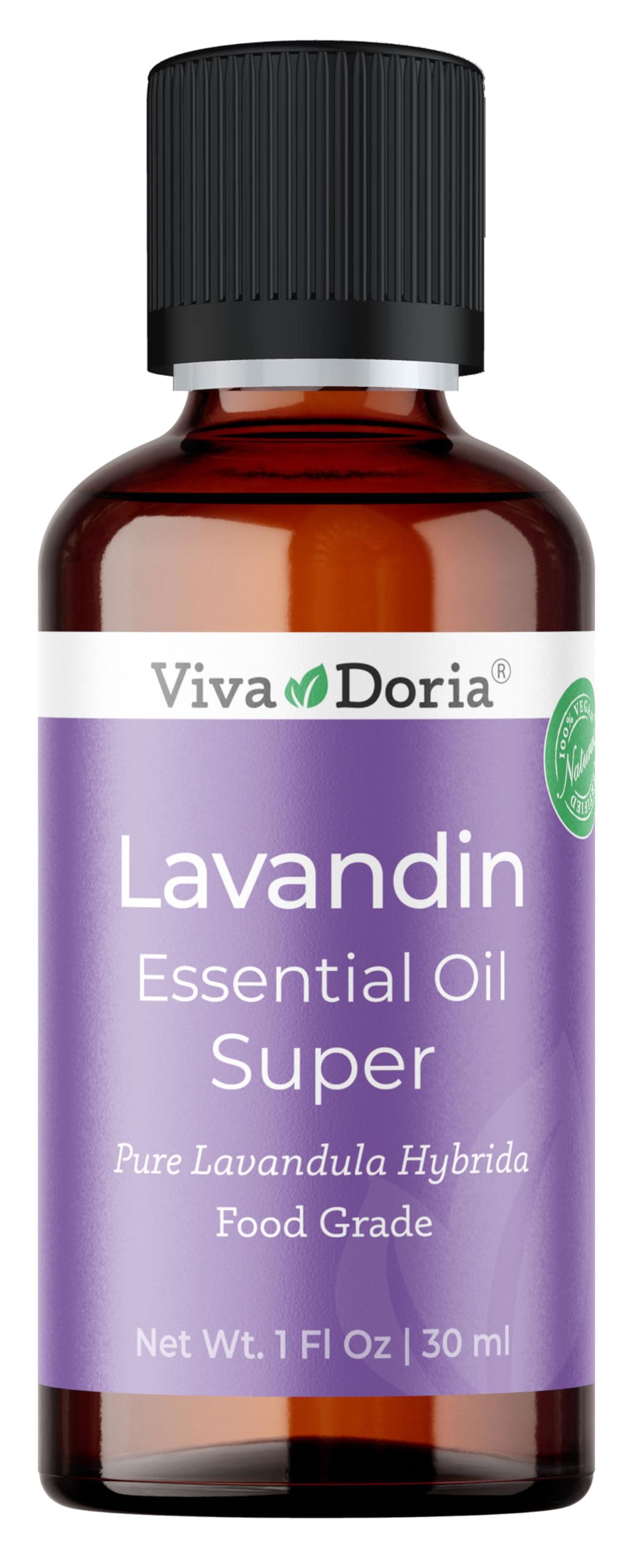 Bottle of Viva Doria Lavandin Essential Oil, 30 mL in amber glass