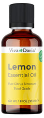Viva Doria Lemon Essential Oil bottle in amber glass