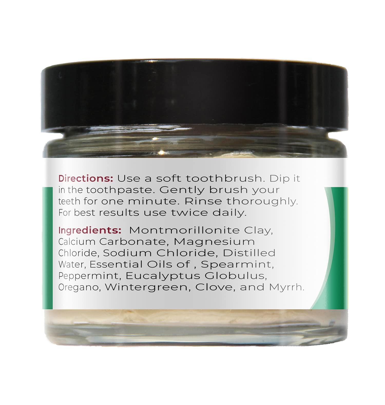 Close-up of Viva Doria Spearmint toothpaste in a reusable glass jar with mineral-rich formula
