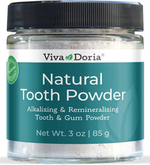 Viva Doria Natural Tooth Powder bottle with mint label