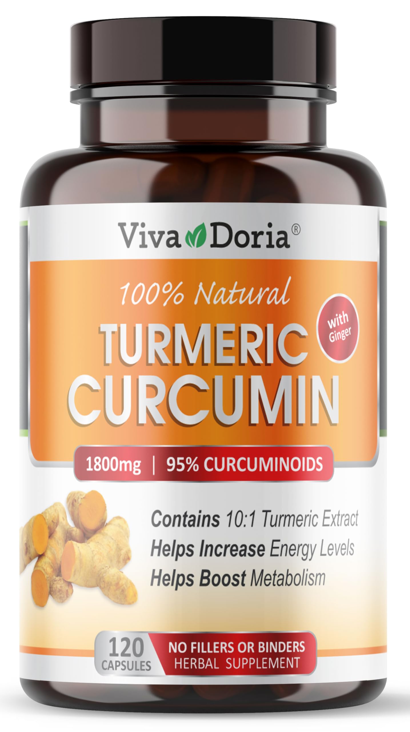 Viva Doria Turmeric Curcumin with Ginger - 1800mg, 120 capsules