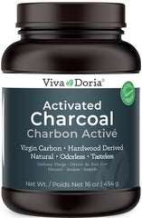 Viva Doria Virgin Activated Charcoal Powder 16 oz jar with hardwood-derived charcoal