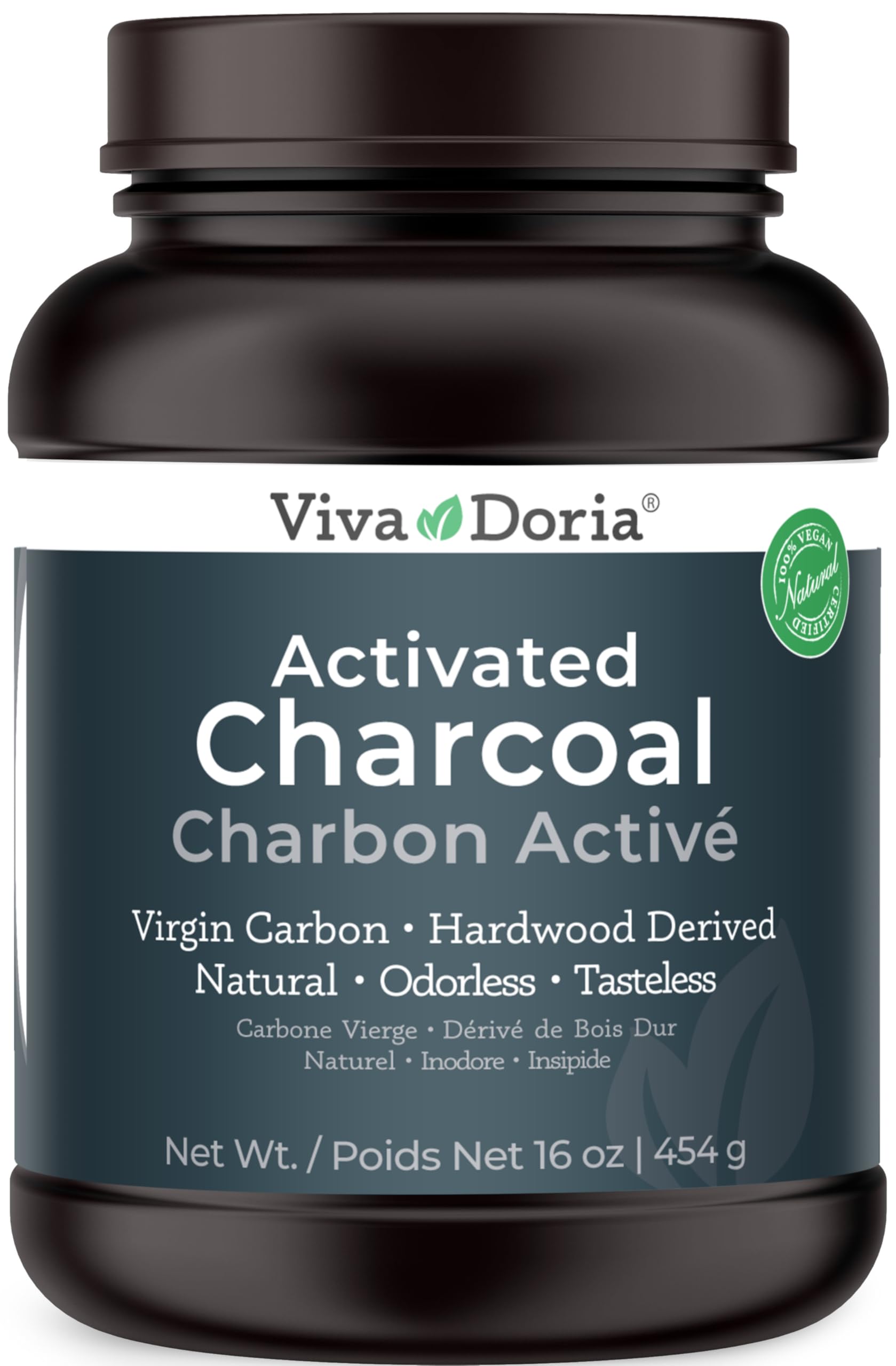 Close-up view of virgin carbon activated charcoal powder